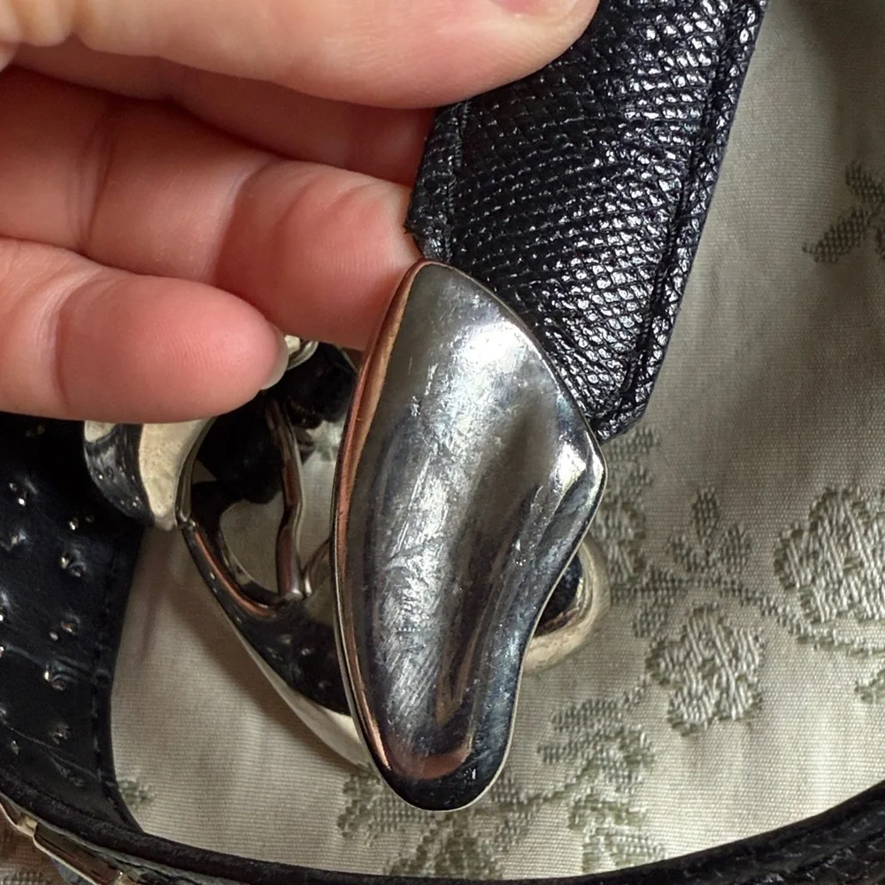 Black Leather Belt with Silver Buckle and Multicolor Accents Vintage Small. - Picture 8 of 17